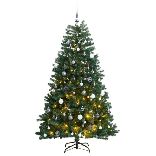 vidaXL Künstlicher Weihnachtsbaum Klappbar 300 LEDs & Kugeln 210 cm, 3210165