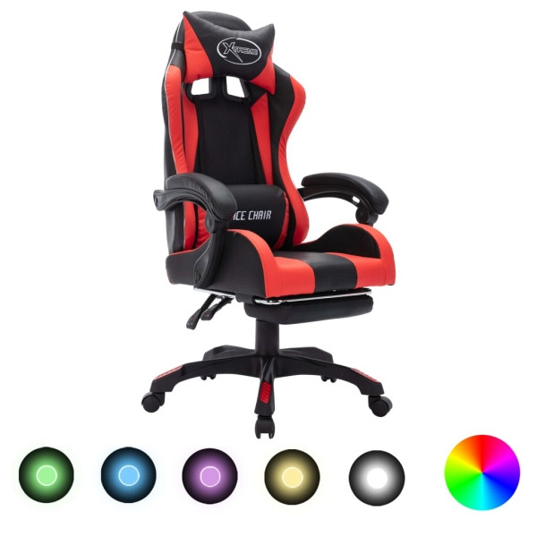 vidaXL Gaming-Stuhl mit RGB LED-Leuchten Rot und Schwarz Kunstleder, 288007