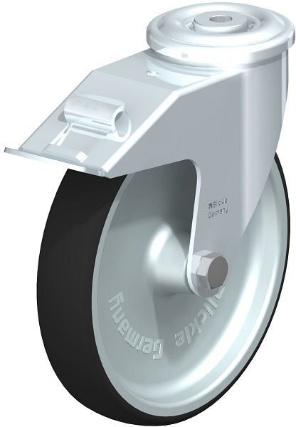 Blickle LER-PATH 200G-FI Stahlblech-Lenkrolle mit Rückenloch & Feststeller, Thermoplastisches Polyurethan, Grau, 847011