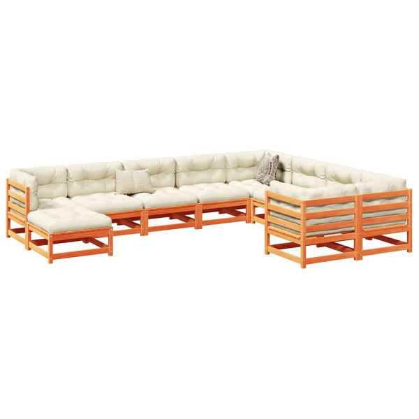 vidaXL 10-teilig Garten-Sofagarnitur mit Kissen Wachsbraun Kiefernholz, 3299641