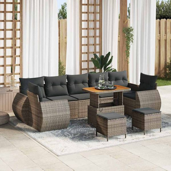 vidaXL Garten-Sofa-Set 10-teilig Grau Poly-Rattan, 3361863