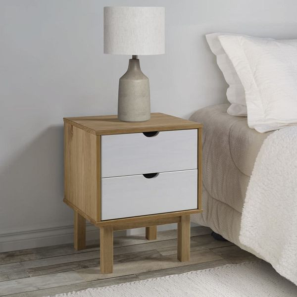 vidaXL Nachttisch OTTA Braun & Weiß 45x39x57 cm Massivholz Kiefer, 348578