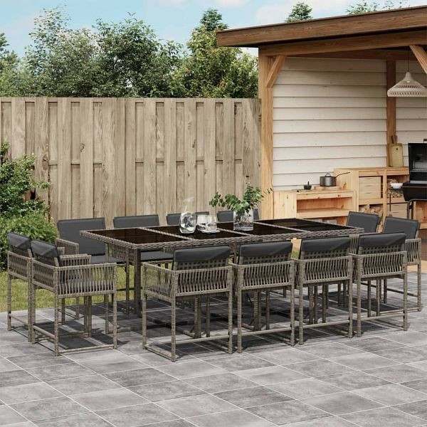 vidaXL 13-tlg. Garten-Essgruppe mit Kissen Grau Poly Rattan, 3211580