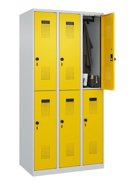 C+P Doppelstöckiger Spind Evolo PLUS, 6 Fächer, 1850x900x500mm, 7035/1023, Drehriegel, 049300-30 S10001