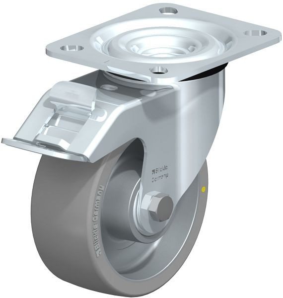 Blickle L-ALTH 100K-FI-AS Stahlblech-Lenkrolle, mittelschwere Ausführung, mit Anschraubplatte & Feststeller, Blickle Extrathane®, Grau, 643742