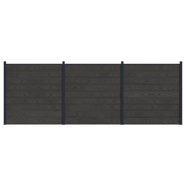 vidaXL Zaunelement 3-teilig WPC und Aluminium Schwarz, 3429413