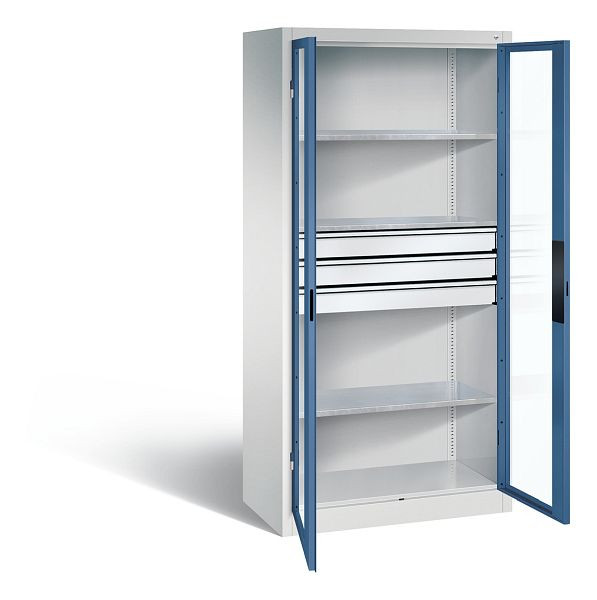 C+P Werkzeugschrank Acurado, H1950xB930xT500mm, Farbe: Lichtgrau / Fernblau, Muldengriff, 8921-55302 S10016