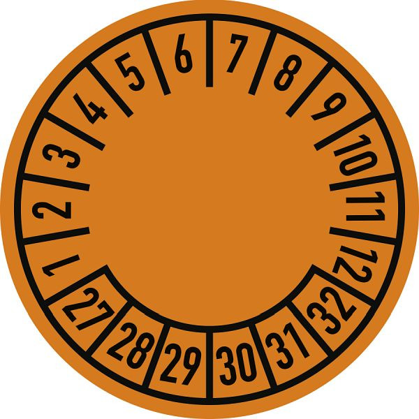 Moedel Prüfplakette Standard 2027 - 2032, Folie, Ø 30 mm, VE: 10 Stück/Bogen, 108196