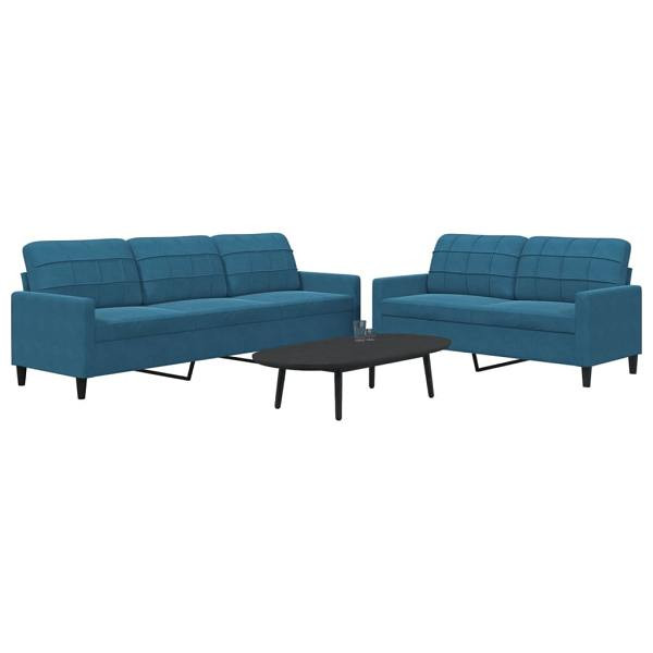 vidaXL 2-tlg. Sofagarnitur mit Kissen Blau Samt, 3278480