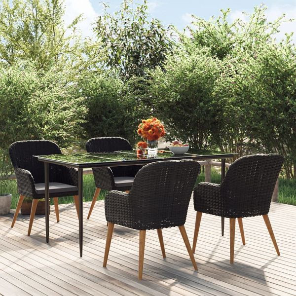 vidaXL 5-teilig Garten-Essgruppe mit Kissen Schwarz, 3156726