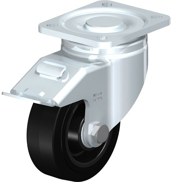 Blickle LH-POEV 100K-1-FI Stahlblech-Lenkrolle, Schwerlast-Ausführung, mit Anschraubplatte & Feststeller, Elastik-Vollgummi, Schwarz, 622225