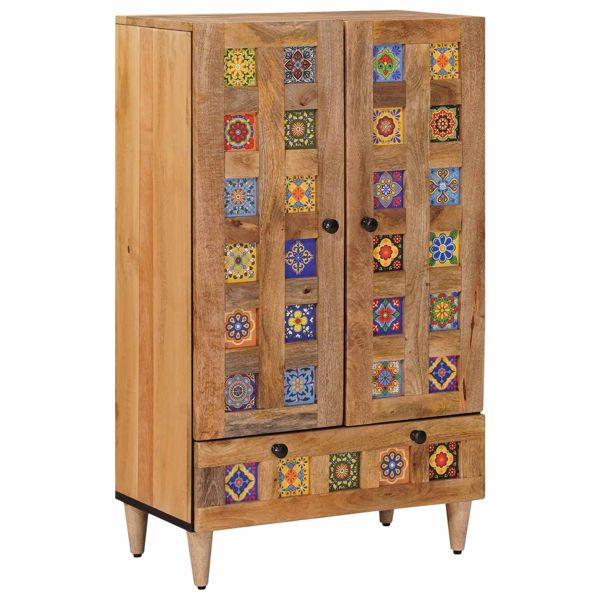 vidaXL Highboard mit Tür Natur 60 x 33,5 x 100 cm Massivholz Mango, 4018290