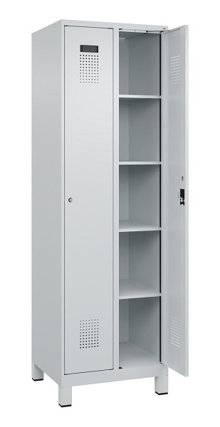 C+P Wäsche-Spind Evolo PLUS, mit Füßen, 2 Abteile, 1950x600x500mm, 7035/7035, Verschluss Zylinderschloss, Ablageböden 8, 049010-20B S10040