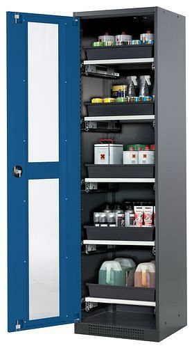 asecos Chemikalienschrank Systema-T CS-55LG, Korpus anthrazit, Flügeltüren blau, 5 Tablarauszüge, 208993