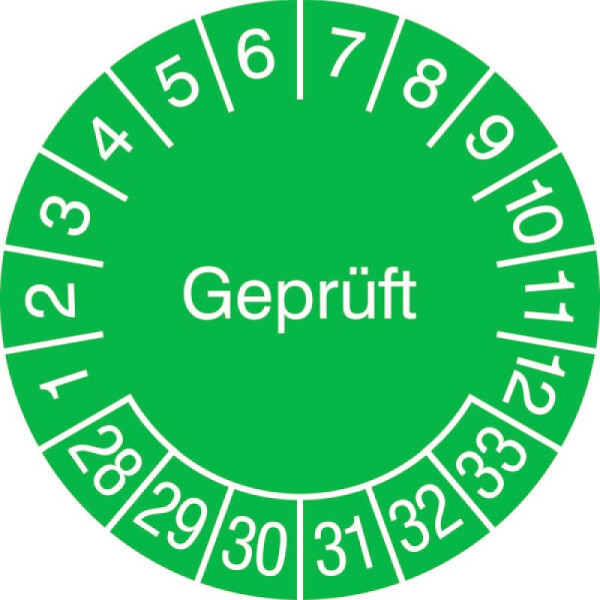 Stein HGS Prüfplaketten ohne Jahresfarbe (6 Jahre), Geprüft, grün, 2028-2033, 31.3724-28