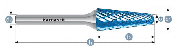 Karnasch Hartmetall-Frässtift Blue-Tec beschichtet KEL/ HP-6 d1= 16,0 / l2= 33 / d2= 6 / l1= 78mm, 115084060