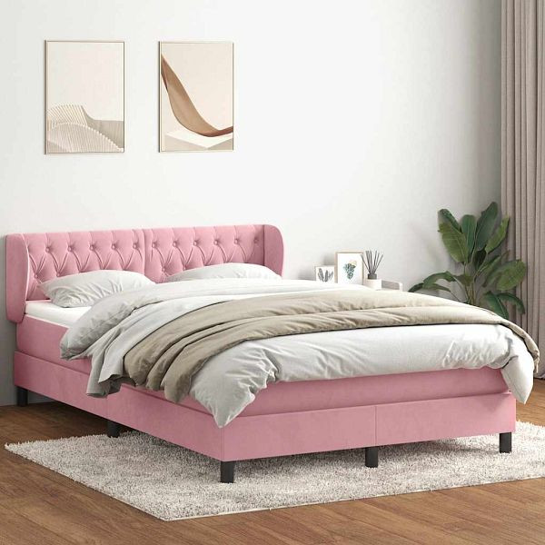 vidaXL Boxspringbett mit Matratze Rosa 160x210 cm Samt, 3317786