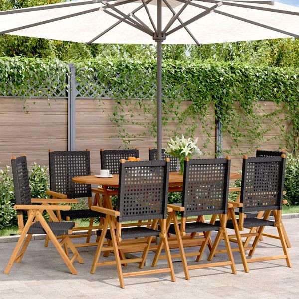 vidaXL Gartenstuhl Verstellbar 8 Stück Schwarz Poly Rattan Massivholz, 3214522