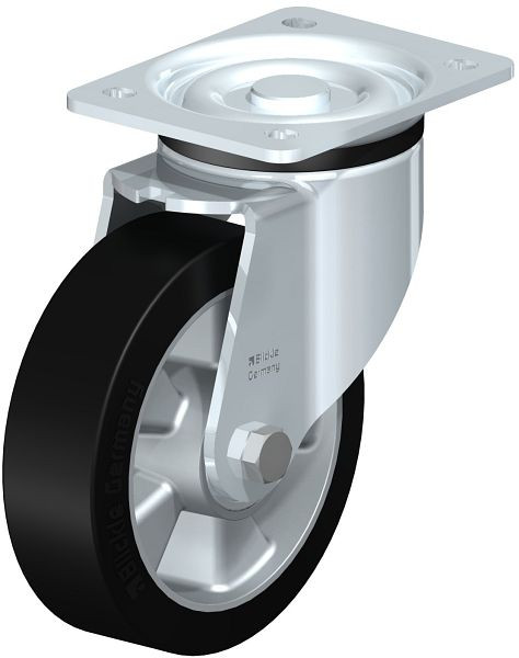 Blickle LK-ALEV 160K Stahlblech-Lenkrolle, schwere Ausführung, mit Anschraubplatte, Elastik-Vollgummi, Schwarz, 263913