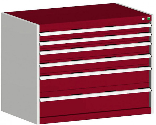 bott cubio Schubladenschrank bestückt mit 6 Schwerlastschubladen BxTxH: 1050 x 650 x 800 mm, RAL 7035/3004, 40021192.24V