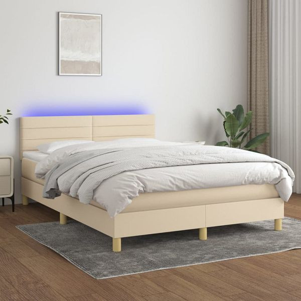 vidaXL Boxspringbett mit Matratze & LED Creme 140x200 cm Stoff, 3133802