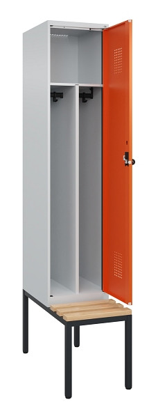 C+P Spind Evolo PLUS, 1 Abteile, 2120x400x815mm, 7035/2004, Haken 4, Drehriegel, Sitzfläche Buche-Hartholz, Sitzbank, Trennwand, 0490507-12F S10002