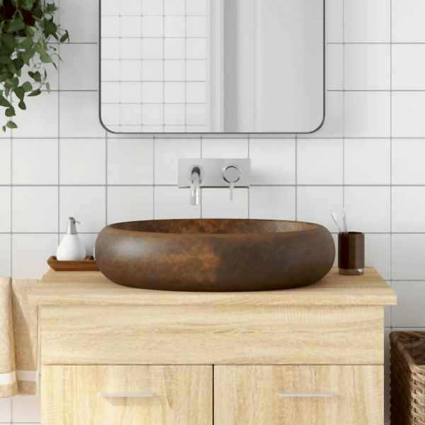 vidaXL Aufsatzwaschbecken Braun Oval 59x40x15 cm Keramik, 155084