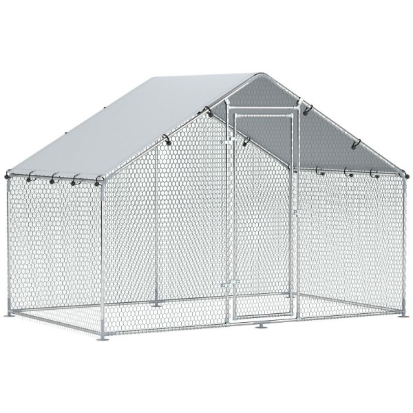 PawHut Hühnerauslauf für 5-8 Hühner, Dachplane, verriegelbare Tür, Stahlrahmen, 5,1 m², 3 x 1,7 x 1,9 m, D51-435V00SR