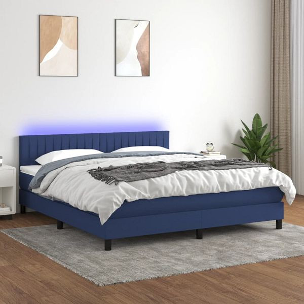vidaXL Boxspringbett mit Matratze & LED Blau 160x200 cm Stoff, 3133331