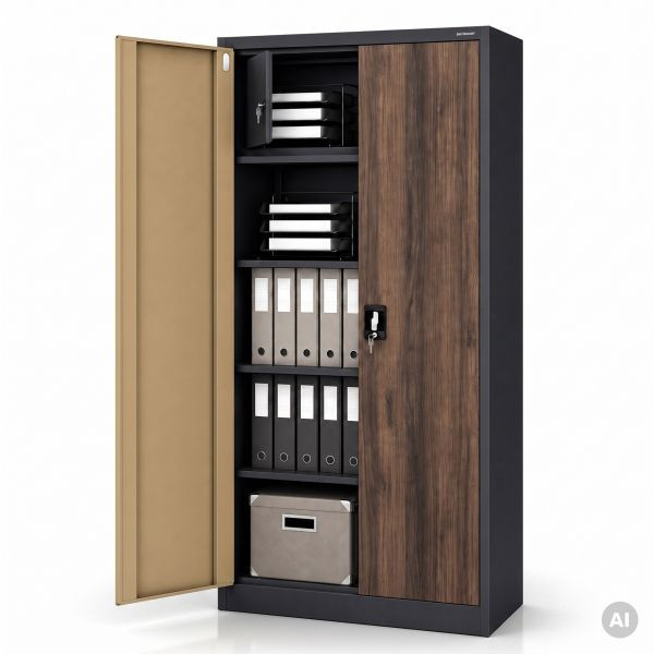 Jan Nowak Metallschrank mit Fach, anthrazit/nussbaum, 900x1850x450 mm, TOMASZ Eco Design, 2270