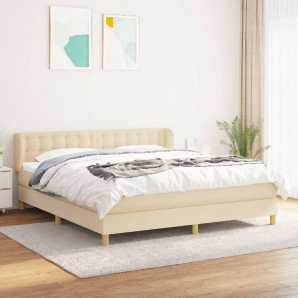 vidaXL Boxspringbett mit Matratze Creme 160x200 cm Stoff, 3127138