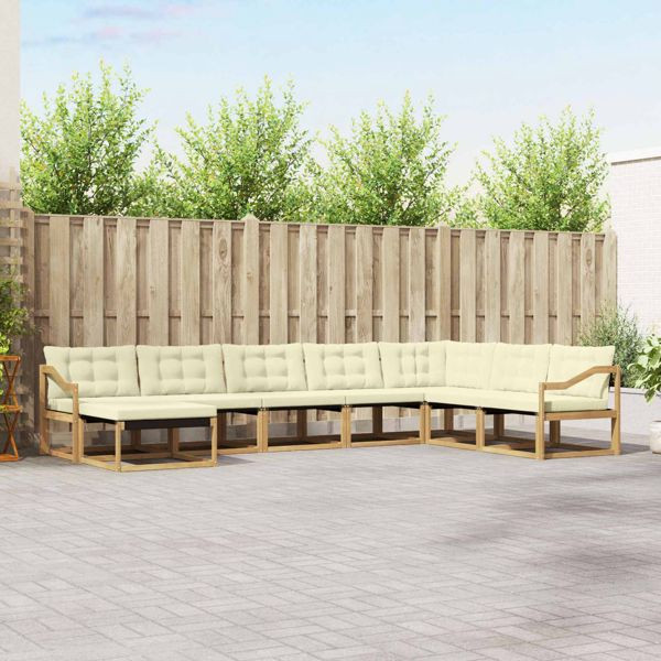 vidaXL Outdoor-Sofagarnitur mit Kissen 8-teilig Weiß und Creme, 3388980