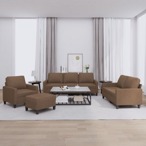 vidaXL 4-tlg. Sofagarnitur mit Kissen Braun Stoff, 3201439