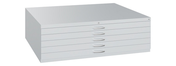 C+P Flachablageschrank Serie 7100_7200, H420xB1350xT960mm, 9016/9016, 5 Schubladenblenden doppelwandig, 7200-000 S10408