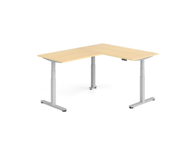 Hammerbacher Sitz-Steh-Winkeltisch 200x160cm Ahorn/Silber, VXDSMW1612/3/S