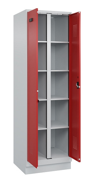 C+P Wäsche-Spind Evolo PLUS, mit Sockel, 2 Abteile, 1950x600x500mm, 7035/3000, Verschluss Zylinderschloss, 049022-20B S10030