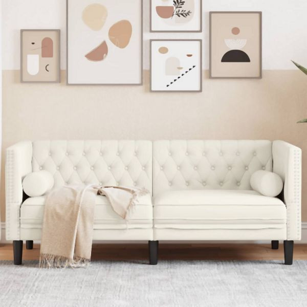 vidaXL Chesterfield-Sofa mit Nackenrollen 2-Sitzer Creme Samt, 372690
