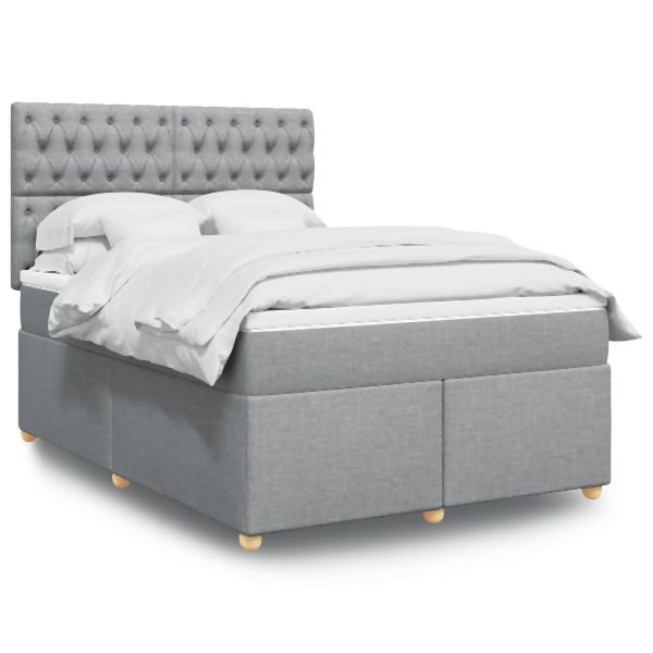 vidaXL Boxspringbett mit Matratze Hellgrau 140x190 cm Stoff, 3291282