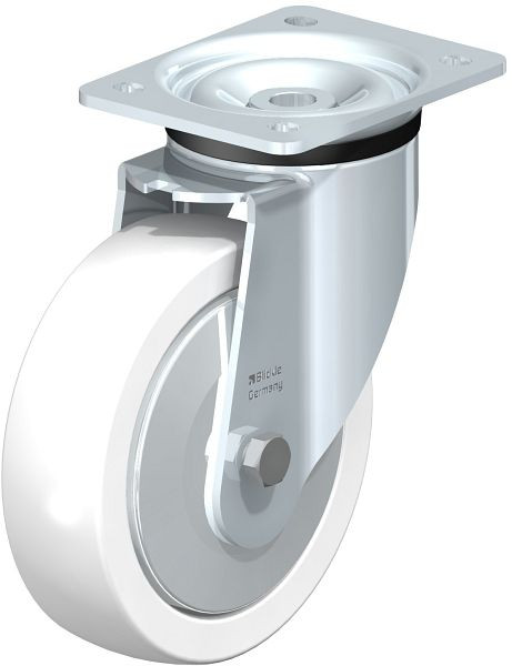 Blickle LK-SPO 175G-FA Stahlblech-Lenkrolle, schwere Ausführung, mit Anschraubplatte, Polyamid, Weiß, 750532