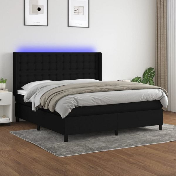 vidaXL Boxspringbett mit Matratze & LED Schwarz 160x200 cm Stoff, 3138647