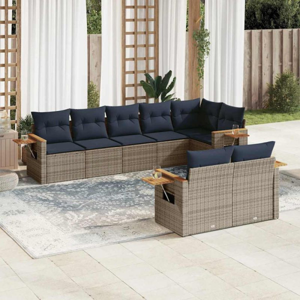 vidaXL 8-teilige Garten-Sofagarnitur mit Kissen Grau Poly Rattan, 3226992