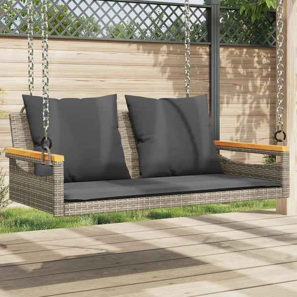 vidaXL Hängebank mit Kissen Grau 109x62x40 cm Poly Rattan, 368147