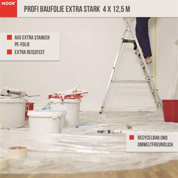 NOOR Profi Baufolie extra stark Abdeckfolie LDPE, Größe etwa 4,00 x 12,50m schwarz Qualität Typ 40, 0470412530SC