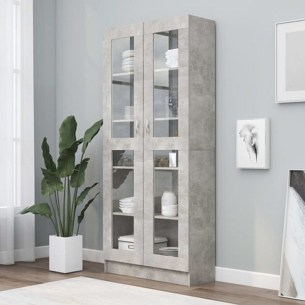 vidaXL Vitrinenschrank Betongrau 82,5x30,5x185,5 cm Holzwerkstoff, 802772