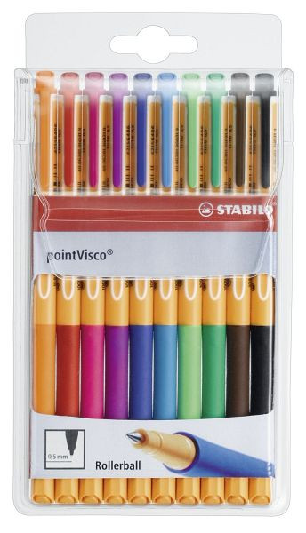 STABILO Tintenroller - pointVisco - 10er Pack - mit 10 verschiedenen Farben, 1099/10
