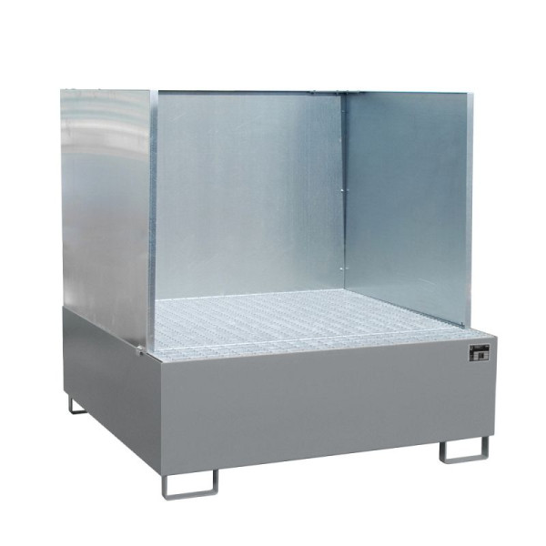 STEIN HGS Auffangwanne AW/SW, mit Spritzschutzwand, 800 Liter, RAL 7005 mausgrau, Gesamthöhe 1530 mm, lackiert, 4 x 200 Liter Fass, 79189.0029