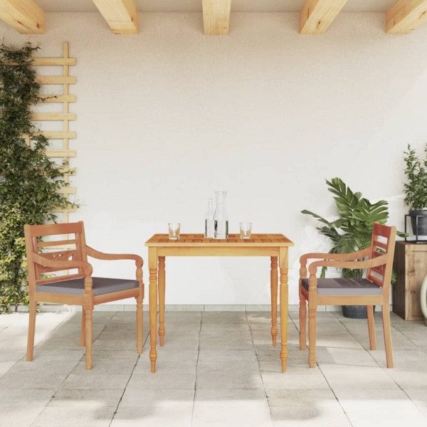 vidaXL 3-tlg. Garten-Essgruppe mit Dunkelgrauen Kissen Massivholz Teak, 3155980