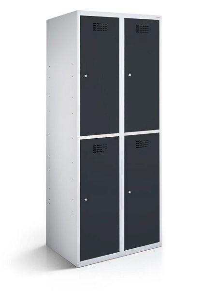 KEMMLIT Garderobenspind mit 2 Abteilen und 4 Türen 30cm mit geschlossenem Sockel, Anthrazitgrau 7016, Zylinderschloss, 100264