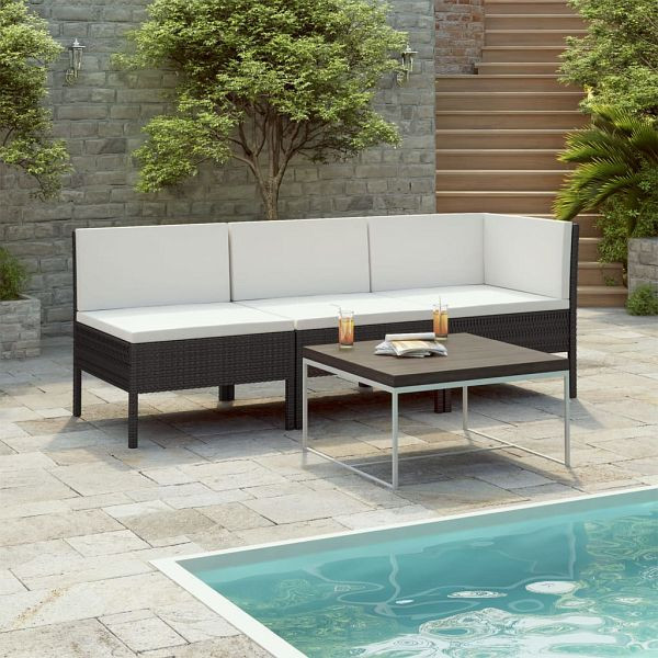 vidaXL 3-teilig Garten-Lounge-Set mit Auflagen Poly Rattan Schwarz, 310202
