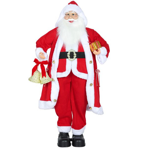HOMCOM Weihnachtsmann 1,15 m stehende Weihnachtsmann mit Geschenk- und Weihnachtsglock Indoor, Rot, 83C-106V00RD
